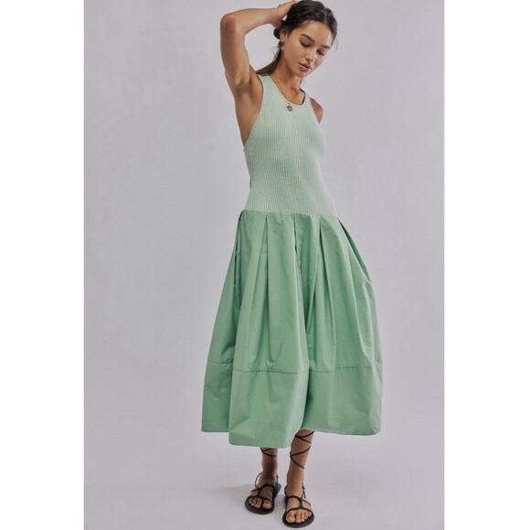 Free People Drops Of Venus Drop Waist Midi Dress Lime Green size Medium - Picture 1 of 9